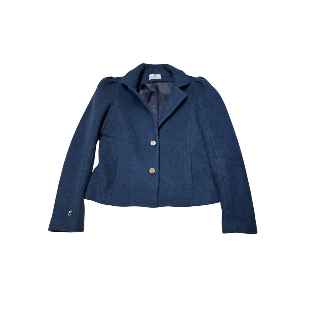 Dudley Stephens Navy Blue Vello Fleece Blazer Jacket Pineapple Buttons Womens S